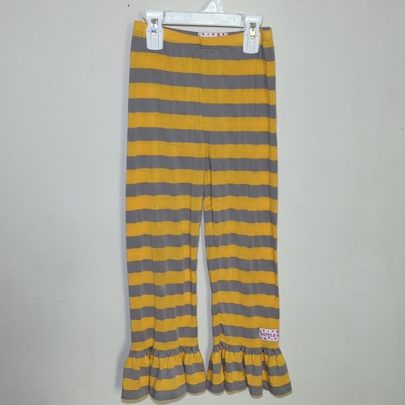 3 for $10 Bundle Sale! Ruffle Girl Yellow + Gray Striped Ruffle Hem Pants Size 7 - Picture 1 of 6